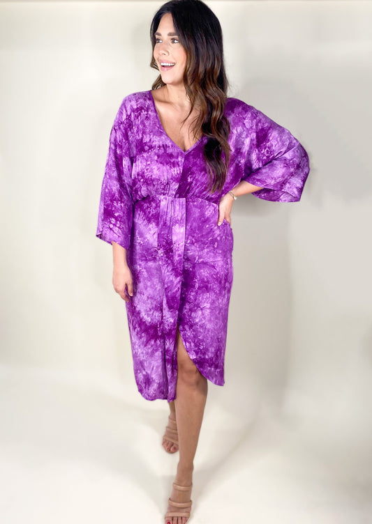 Orchid / Lavender Dolman Sleeve Midi Dress