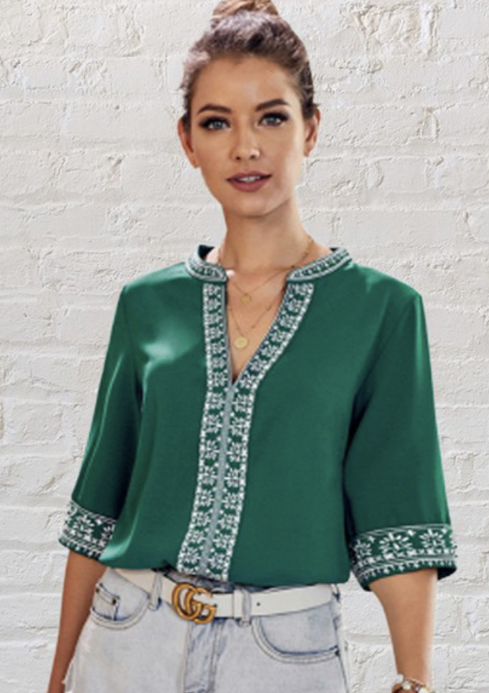 Emerald Embroidered Top | FINAL SALE |